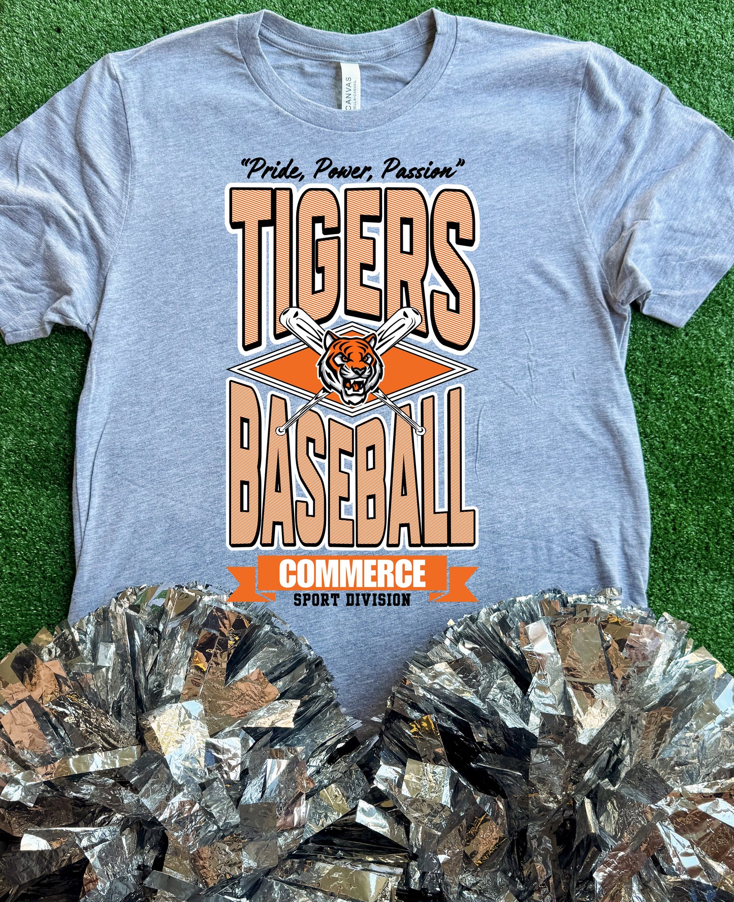 Commerce Tigers Striped Baseball Tee