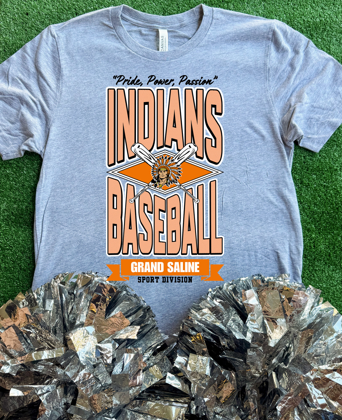 Grand Saline Indians Striped Baseball Tee