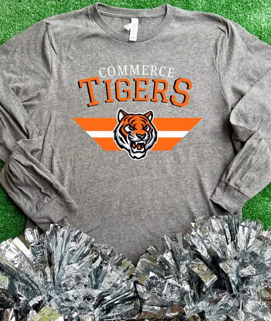Commerce Tigers Stripe Long Sleeve Tee