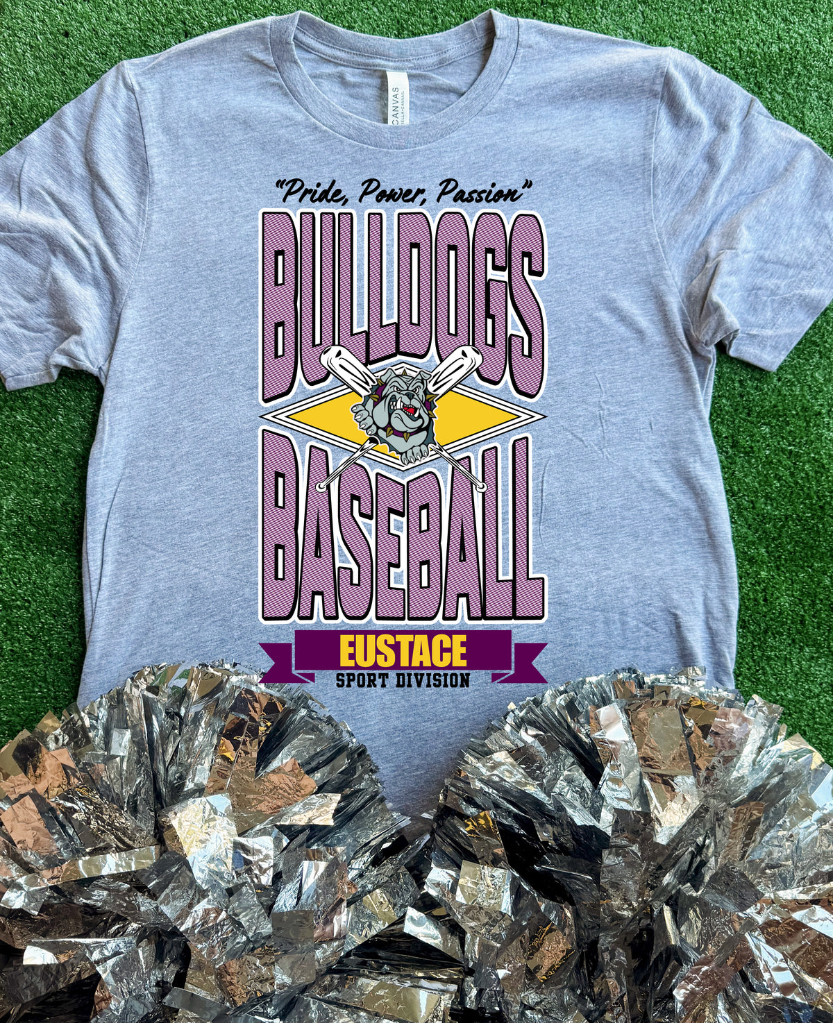Eustace Bulldogs Striped Baseball Tee